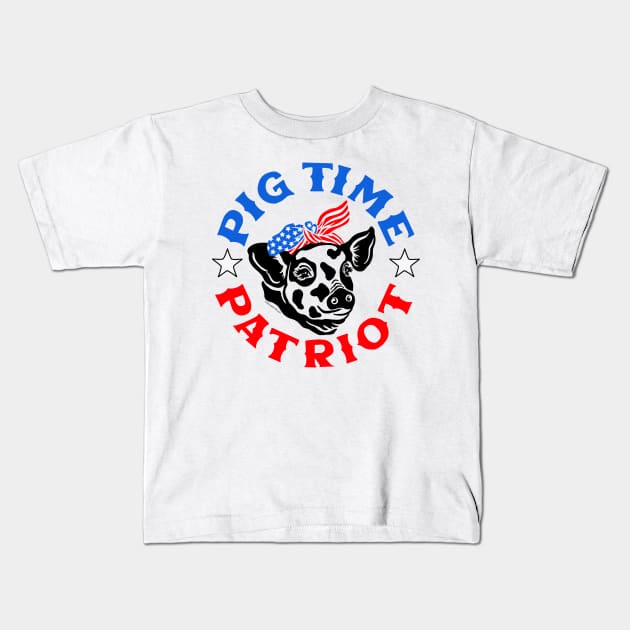 Funny 4th of July Animal Pig Time Patriot Kids T-Shirt by DoubleBrush